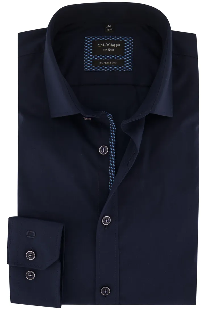 Olymp overhemd mouwlengte 7 donkerblauw effen katoen slim fit