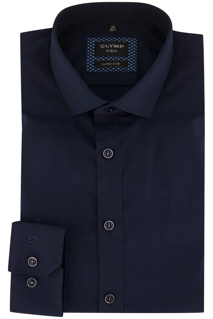 Olymp overhemd mouwlengte 7 donkerblauw effen katoen slim fit