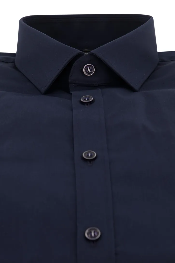 Olymp overhemd mouwlengte 7 donkerblauw effen katoen slim fit