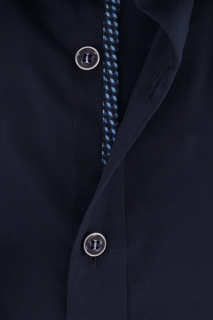 Olymp overhemd mouwlengte 7 donkerblauw effen katoen slim fit