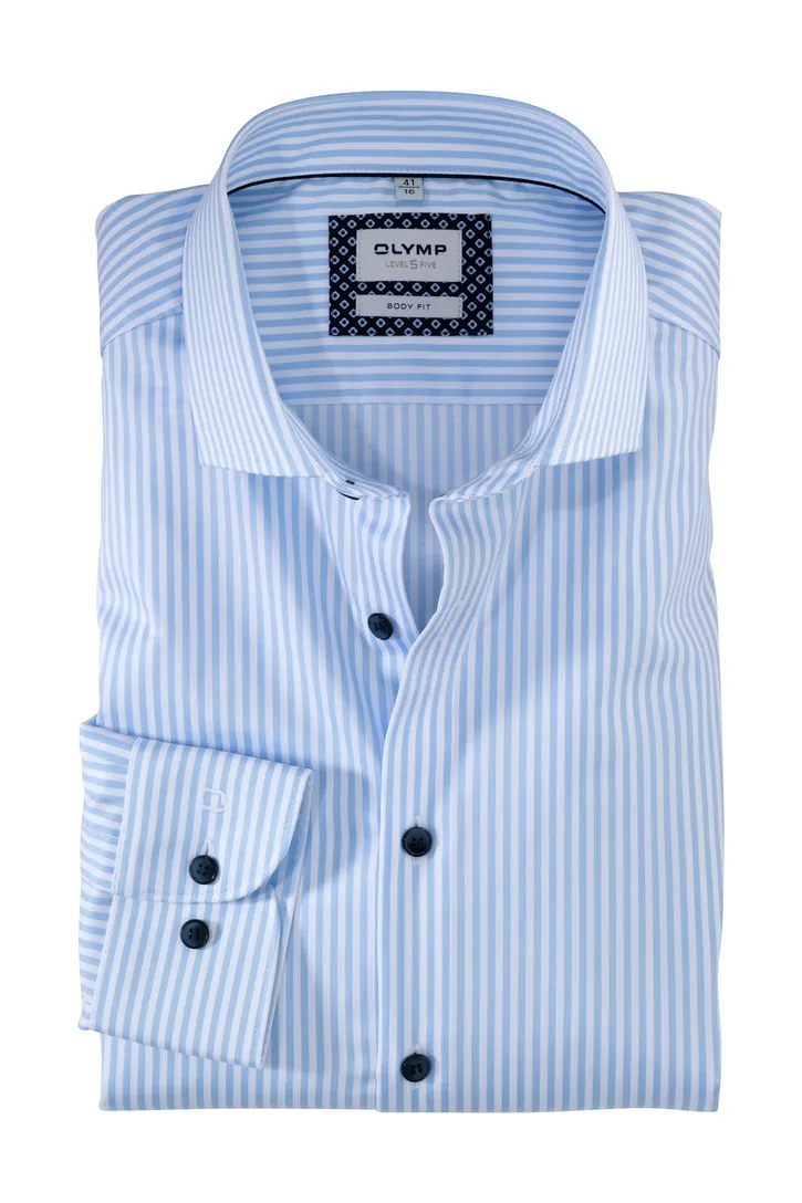 Olymp overhemd mouwlengte 7 Level Five blauw gestreept katoen extra slim fit