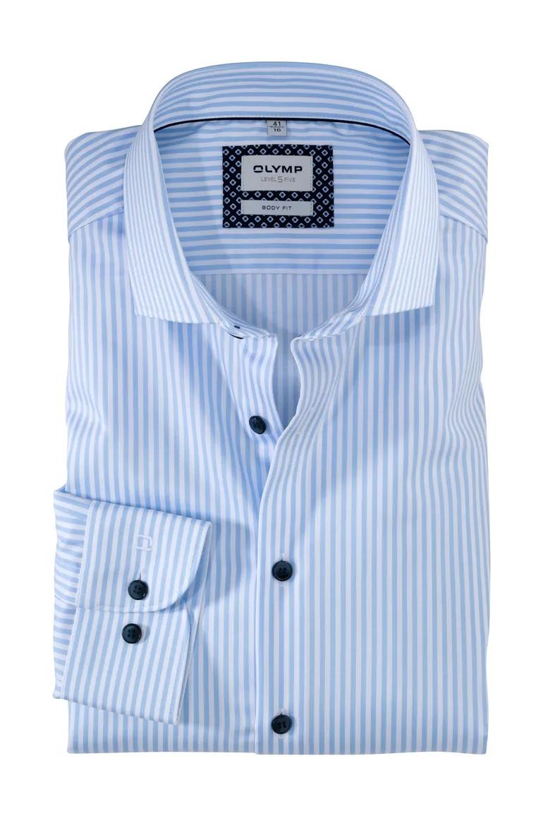 overhemd mouwlengte 7 Olymp Level Five blauw gestreept katoen extra slim fit