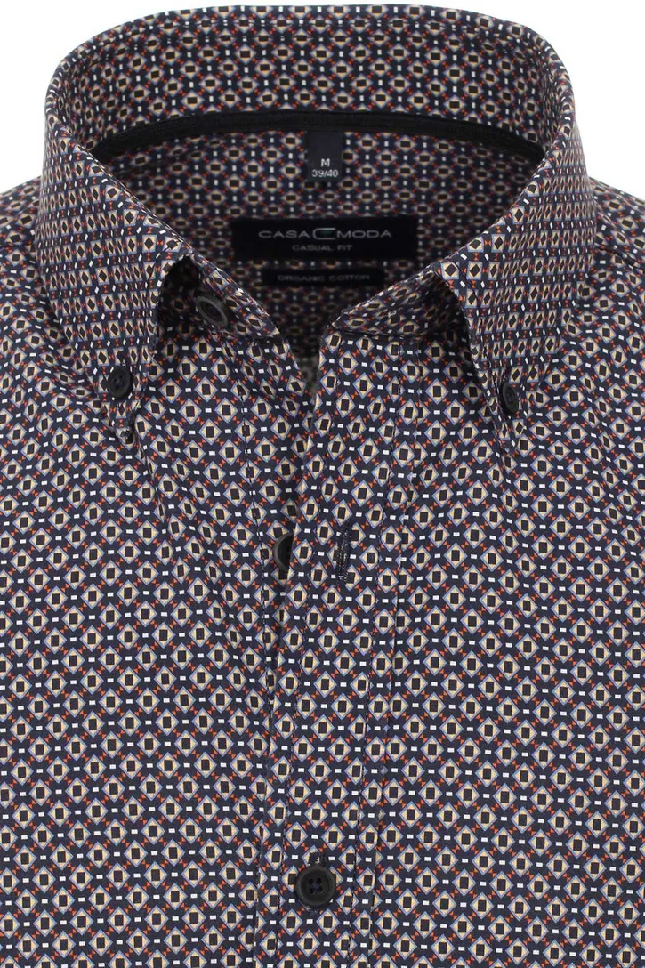 Casa Moda casual overhemd ml7 navy met print katoen wijde fit