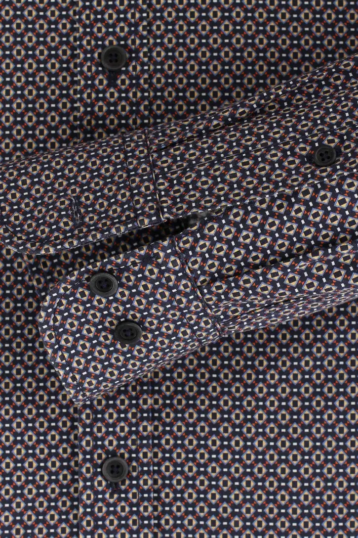 Casa Moda casual overhemd ml7 navy met print katoen wijde fit