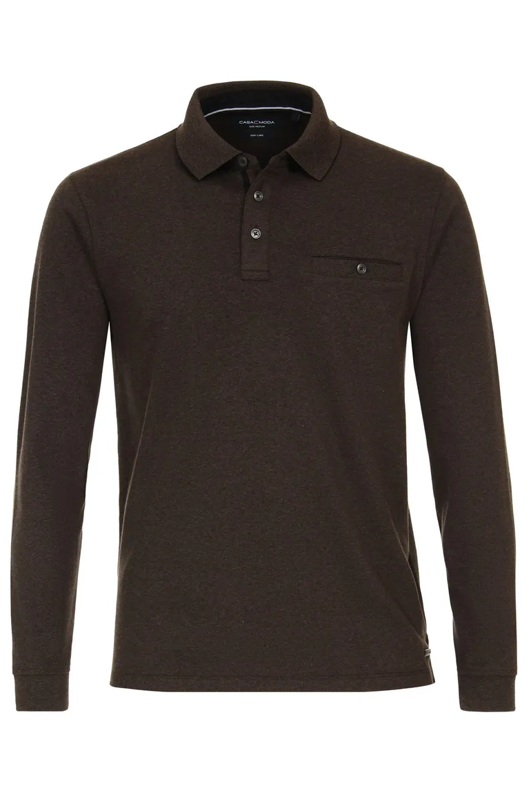 Bruin Casa Moda polo wijde fit gemêleerd katoen