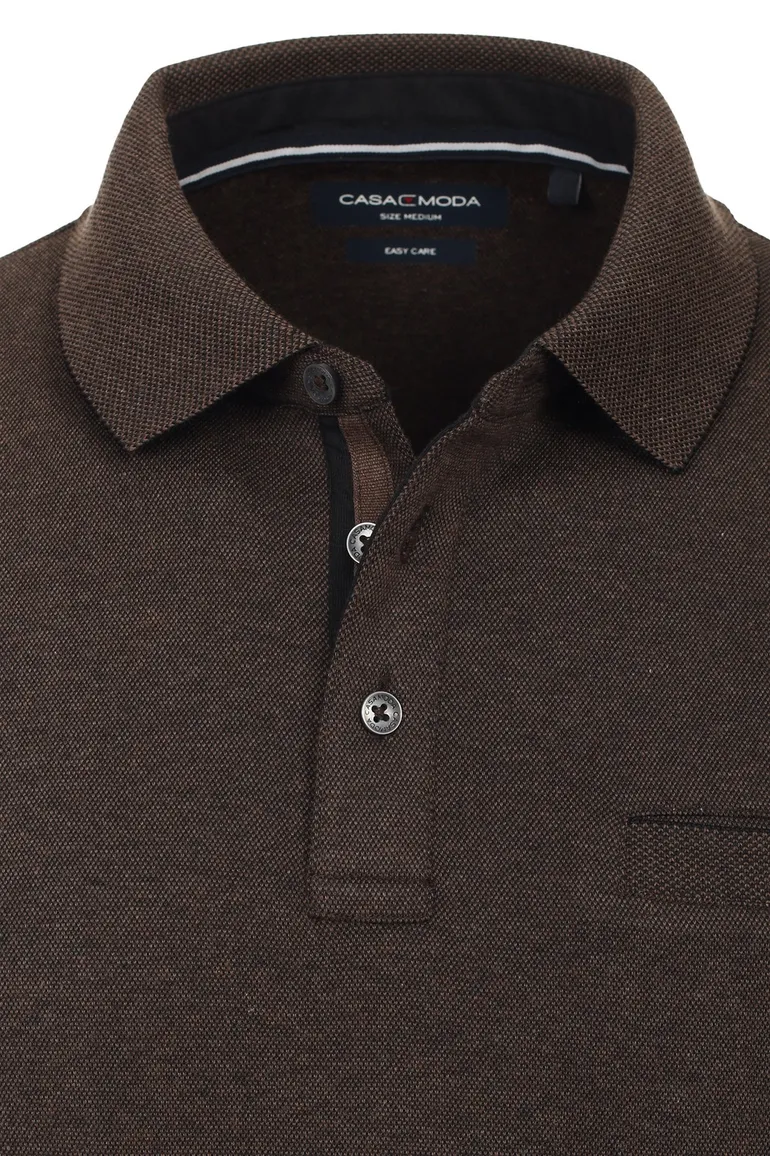 Bruin Casa Moda polo wijde fit gemêleerd katoen