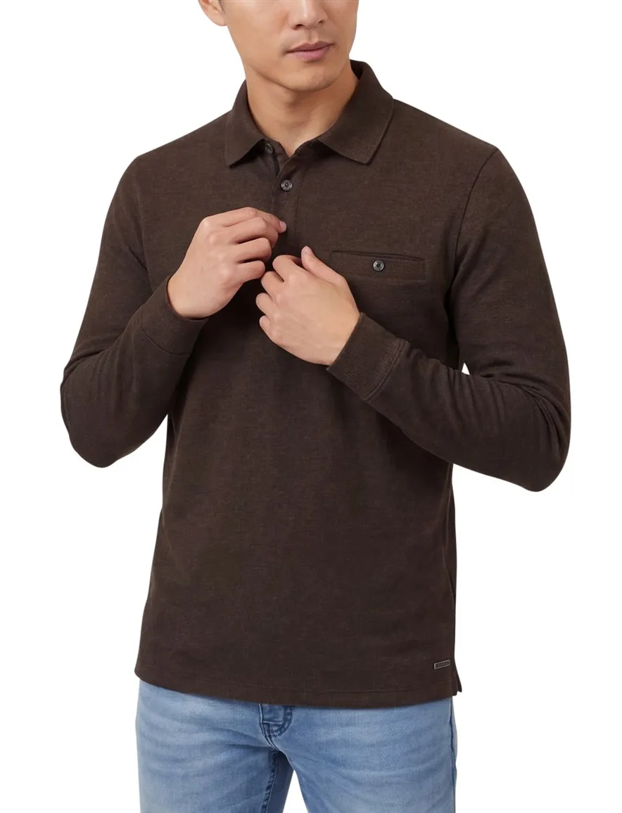 Bruin Casa Moda polo wijde fit gemêleerd katoen