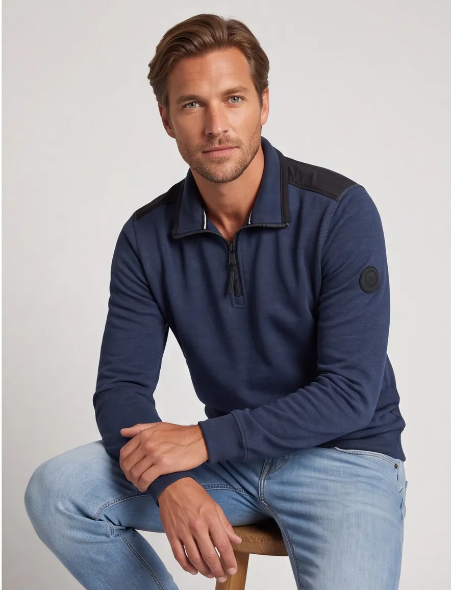 Casa Moda trui met rits blauw