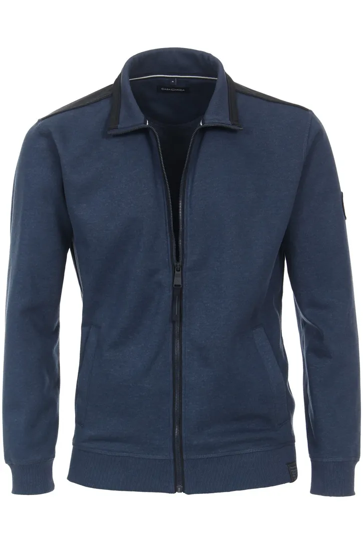 Casa Moda vest donkerblauw effen katoen rits