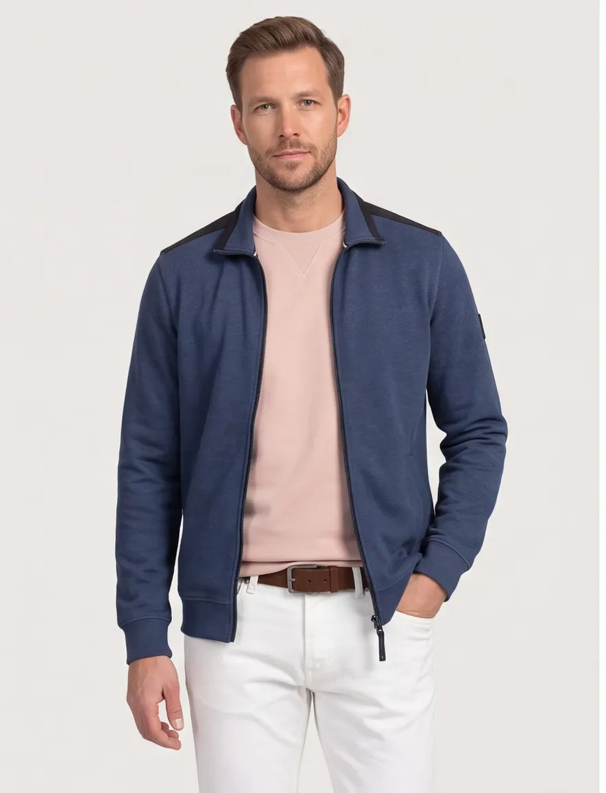 Casa Moda vest donkerblauw rits effen katoen