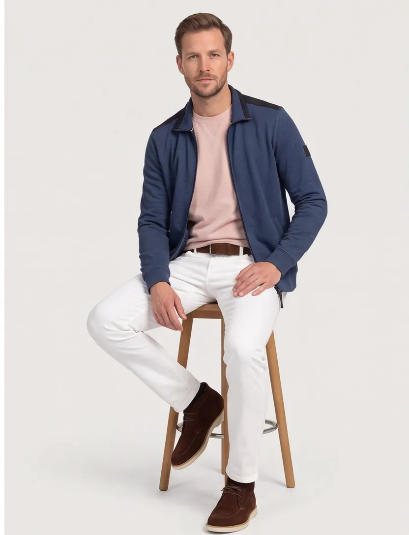 Casa Moda vest donkerblauw effen katoen rits