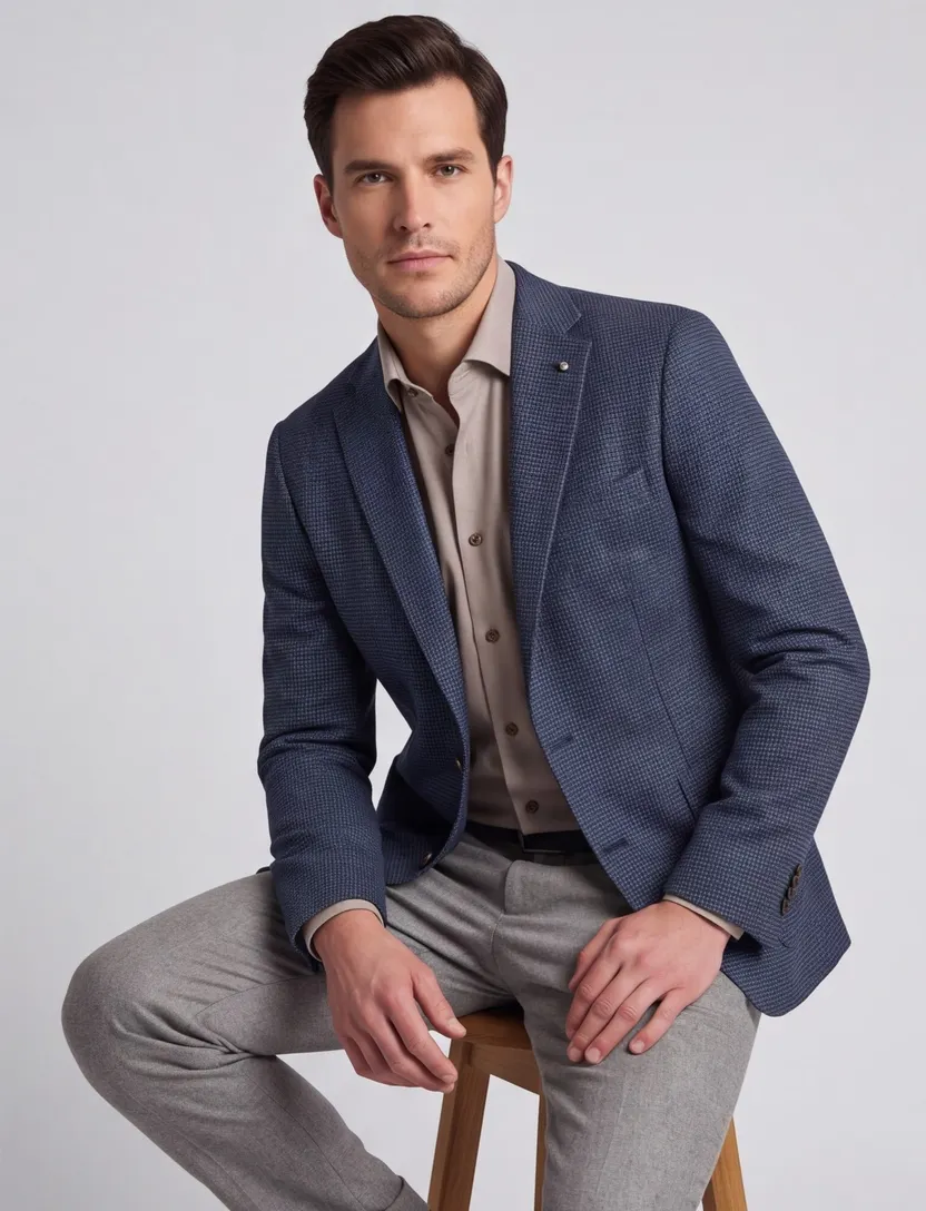 Carl Gross colbert normale fit donkerblauw geruit