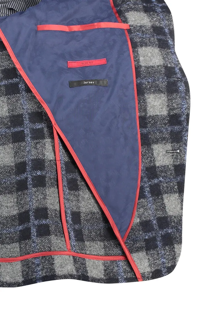 Roy Robson colbert slim fit blauw geruit