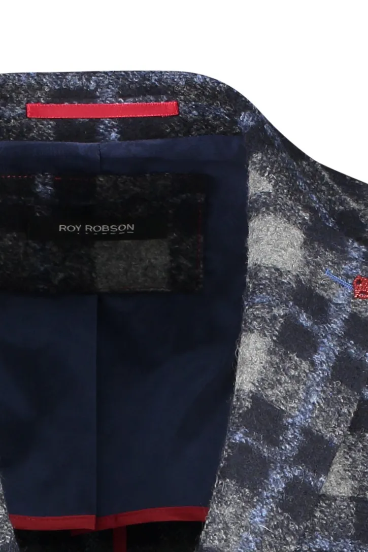 Roy Robson colbert slim fit blauw geruit