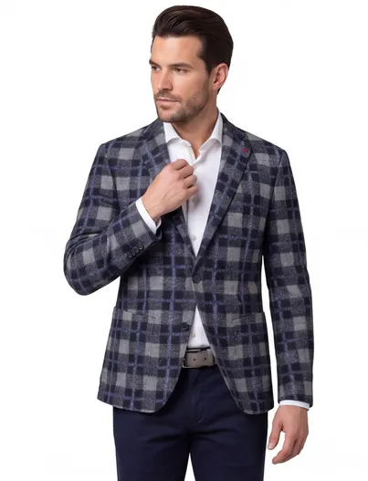 Roy Robson Roy Robson colbert blauw geruit slim fit