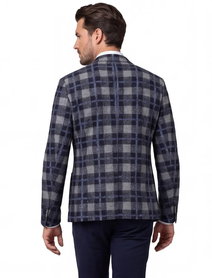 colbert Roy Robson slim fit blauw geruit