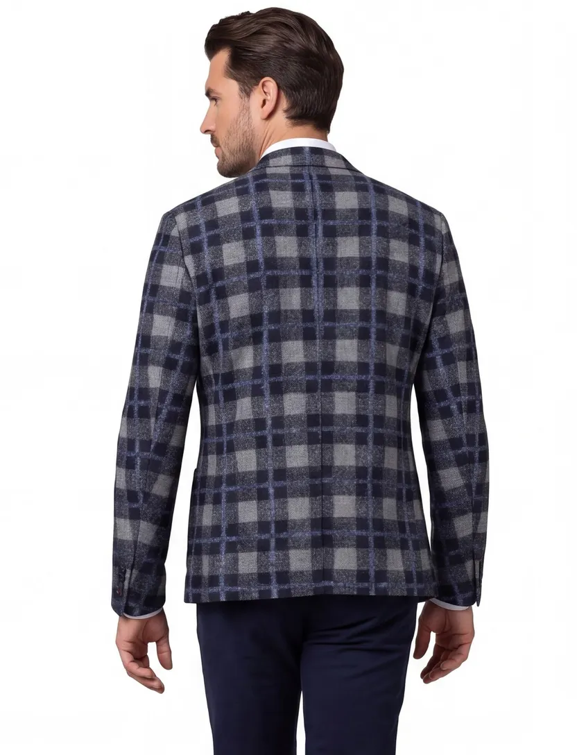 Roy Robson colbert slim fit blauw geruit