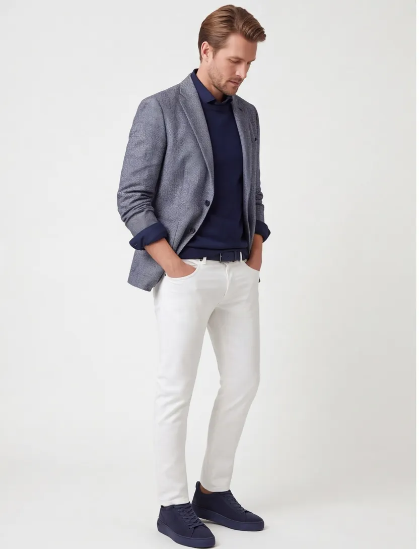 Roy Robson colbert normale fit blauw gemêleerde