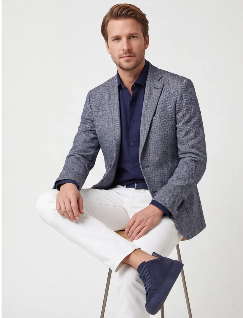 Roy Robson colbert normale fit blauw gemêleerde