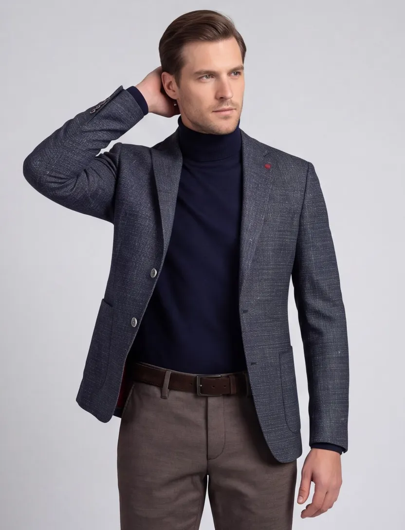 Roy Robson colbert wol slim fit groen gemêleerd