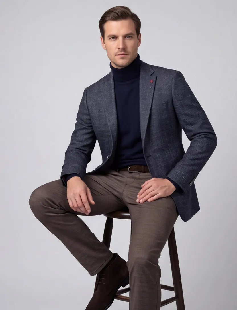 Roy Robson colbert wol slim fit groen gemêleerd