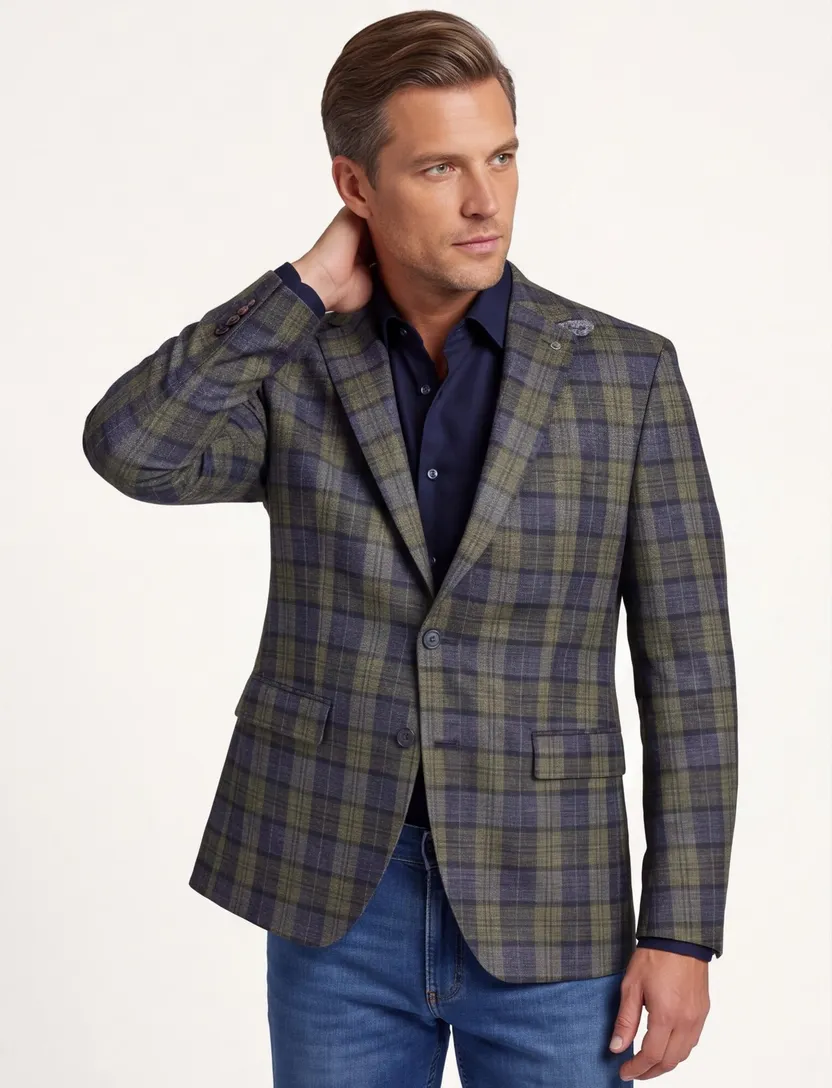 Digel colbert normale fit blauw geruit