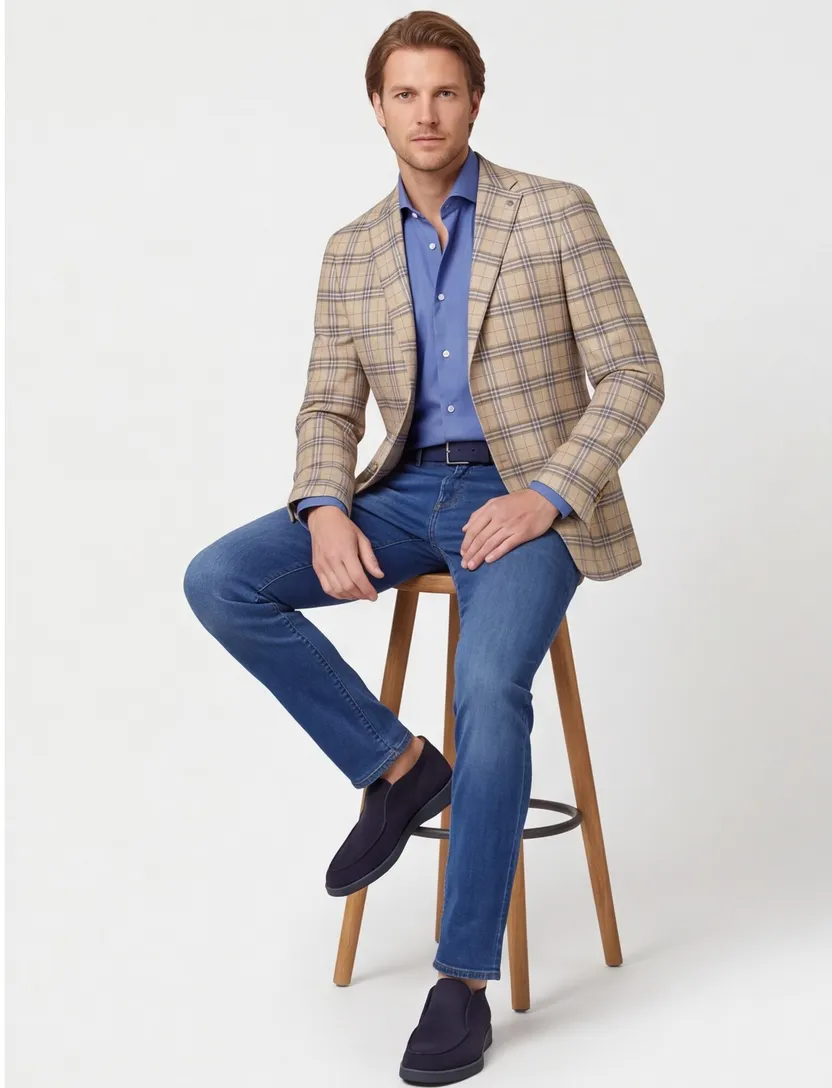 Digel colbert wol normale fit zakken beige geruit