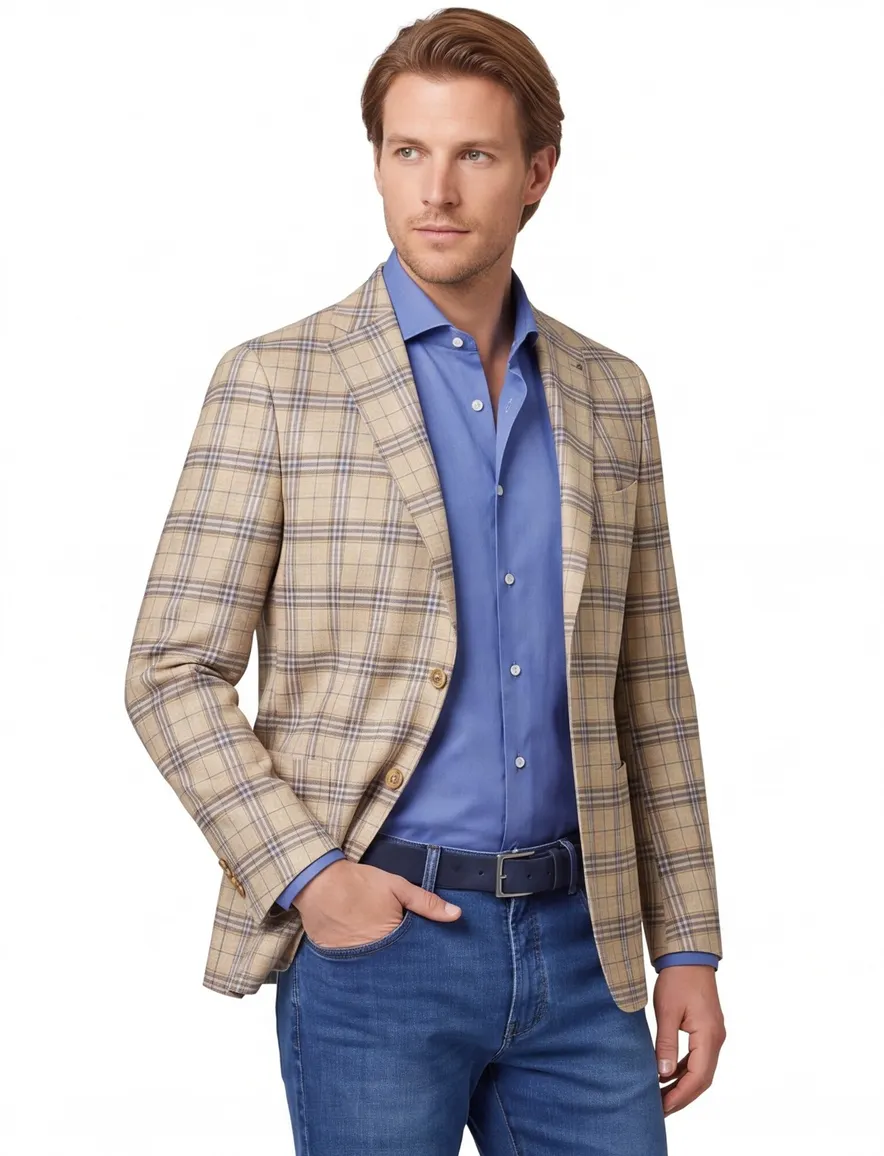 colbert Digel wol normale fit beige geruit