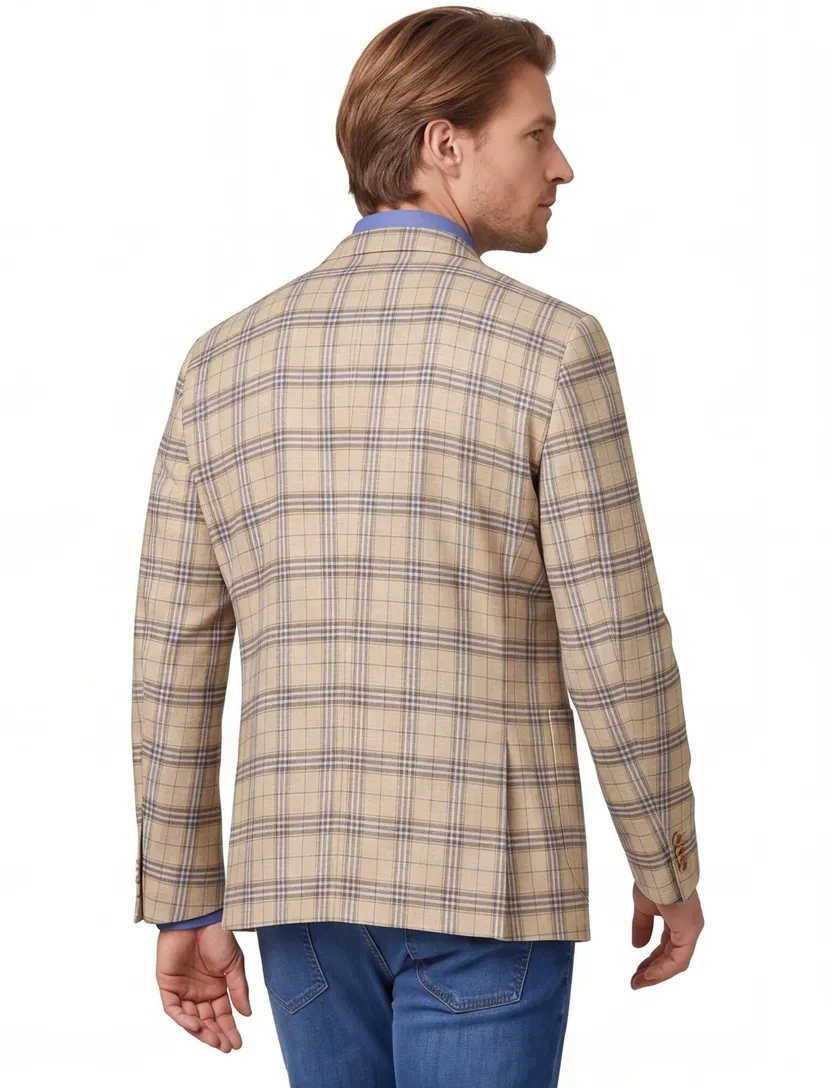 Digel colbert wol normale fit zakken beige geruit