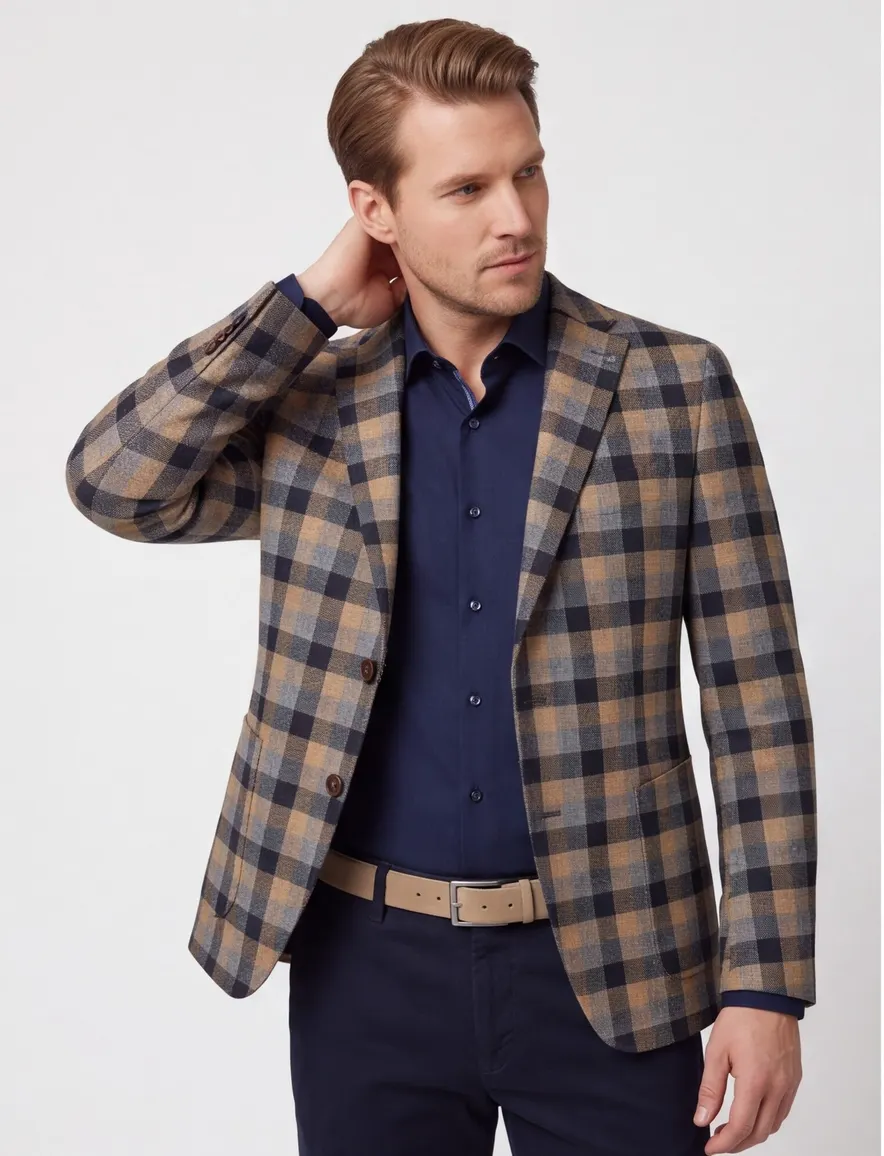 colbert Digel wol normale fit beige geruit
