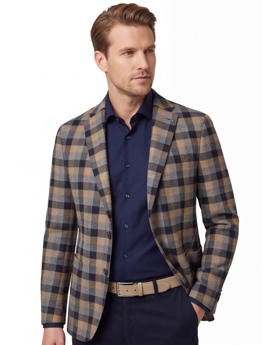 colbert Digel wol normale fit beige geruit