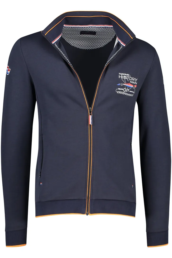 Portofino vest donkerblauw geprint katoen opstaande kraag