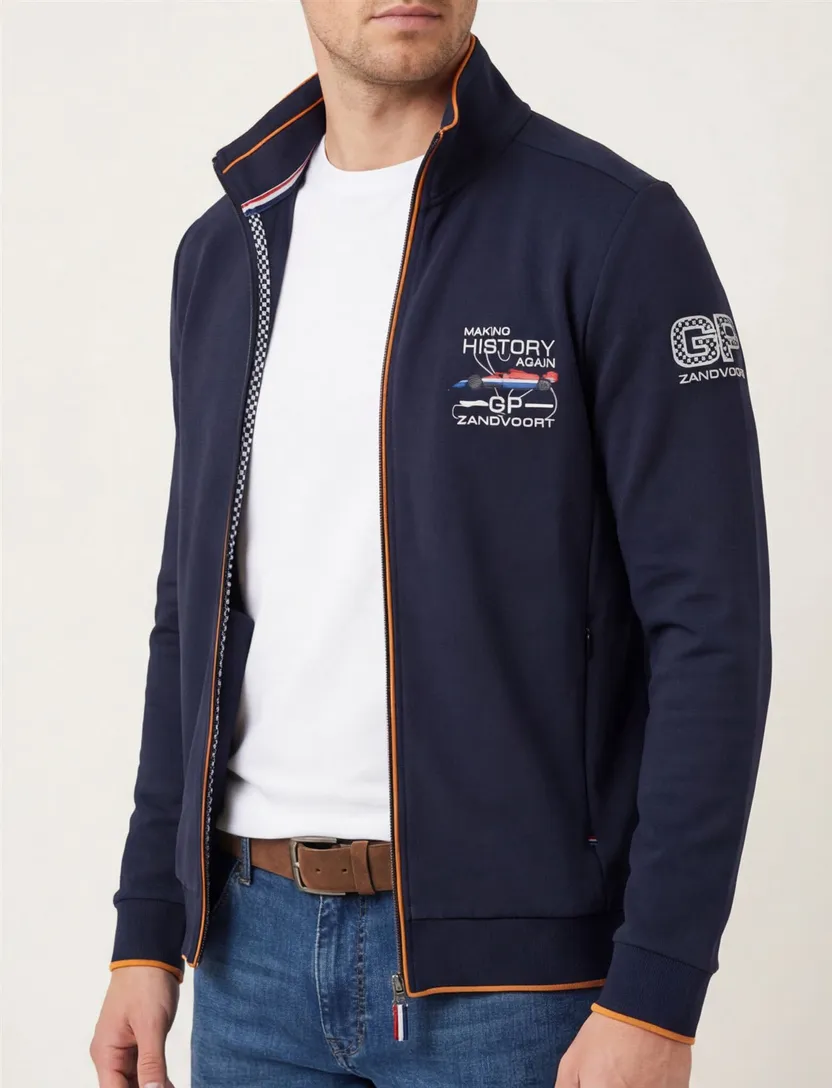 Portofino vest donkerblauw geprint katoen opstaande kraag