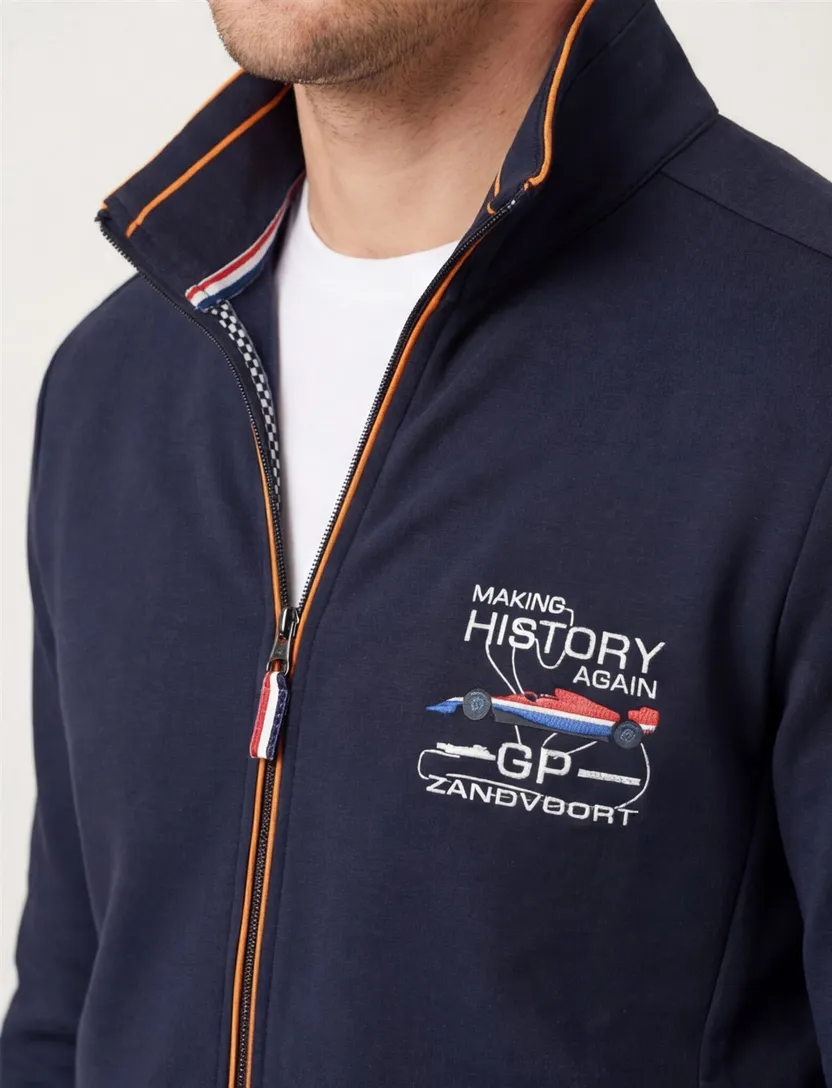 Portofino vest donkerblauw geprint katoen opstaande kraag