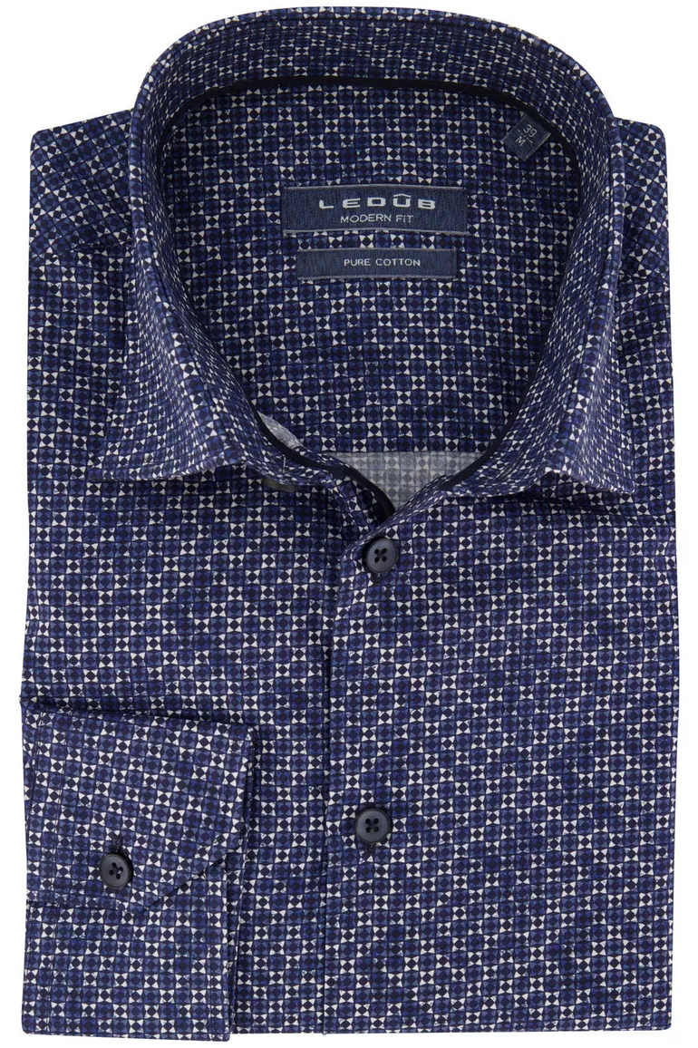 Ledub overhemd donkerblauw geprint