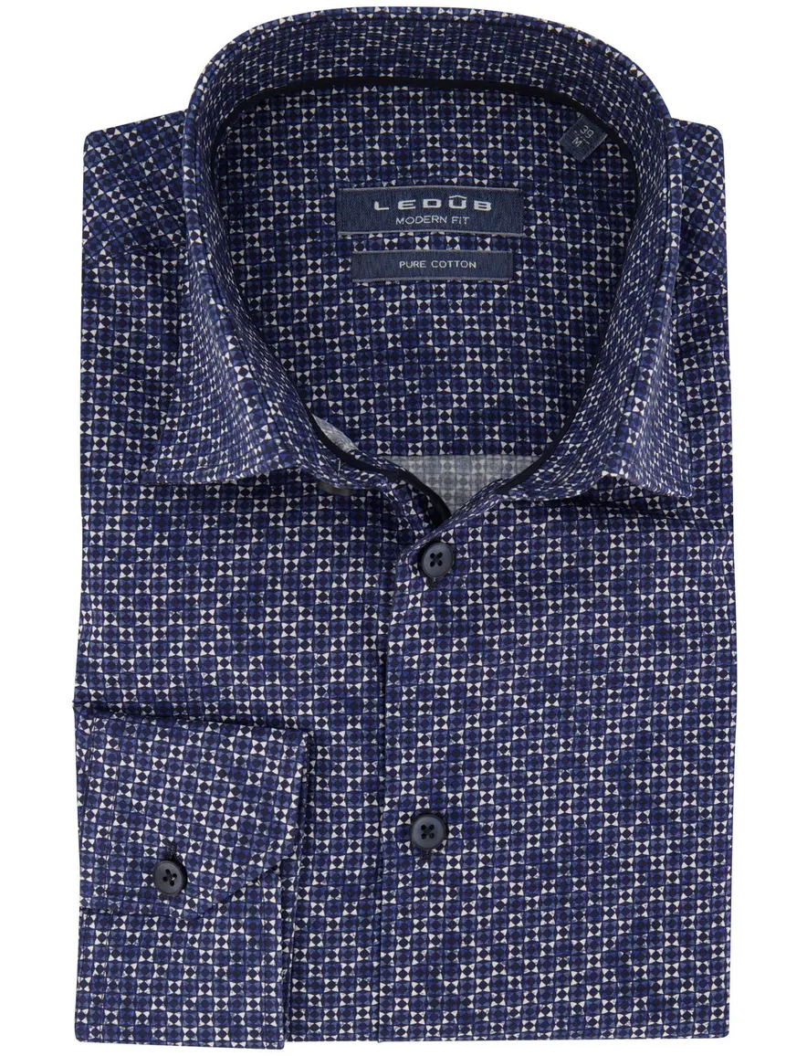 Ledub overhemd normale fit donkerblauw geprint