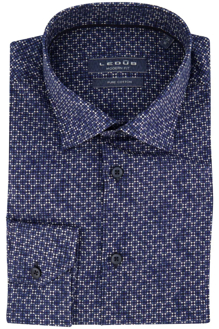 Ledub overhemd donkerblauw geprint