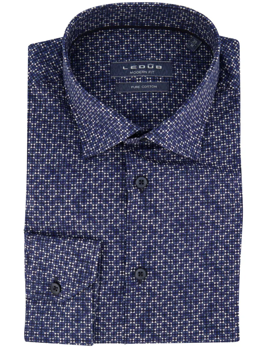 Ledub overhemd donkerblauw geprint