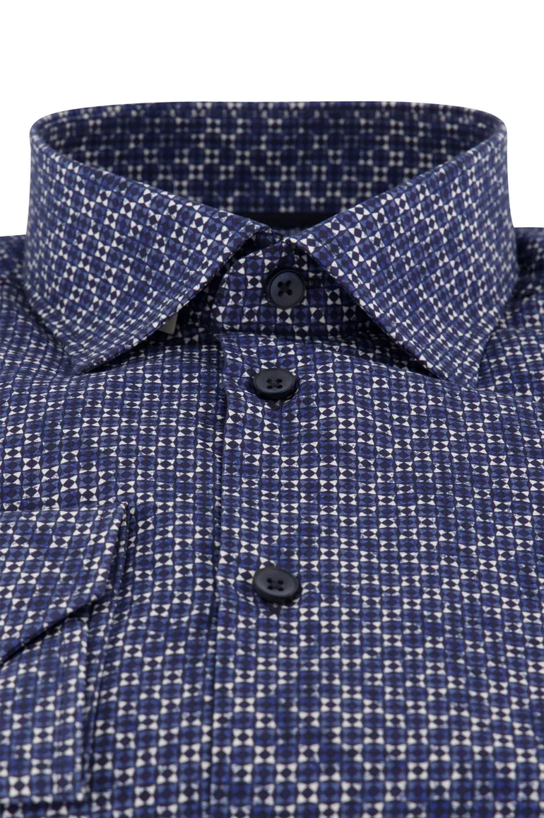 Ledub overhemd donkerblauw geprint