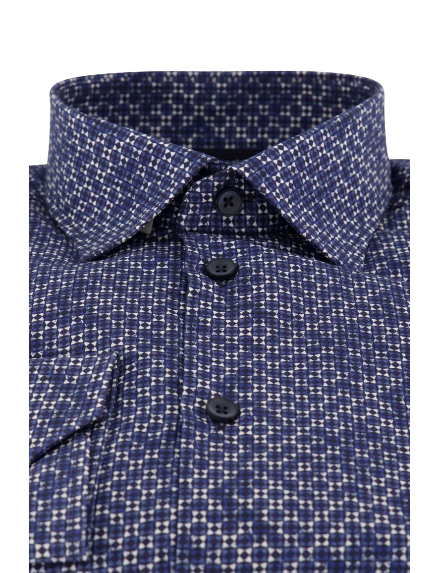 Ledub overhemd normale fit donkerblauw geprint