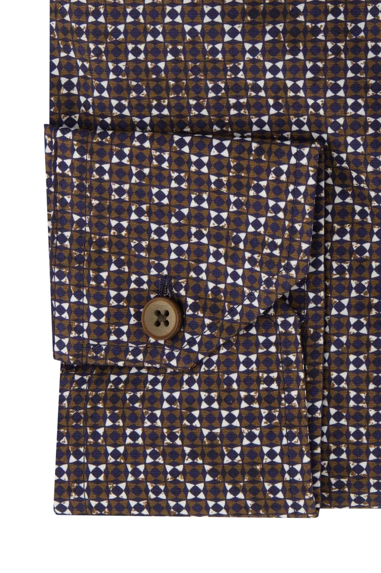 Overhemd Ledub modern fit bruin geprint katoen