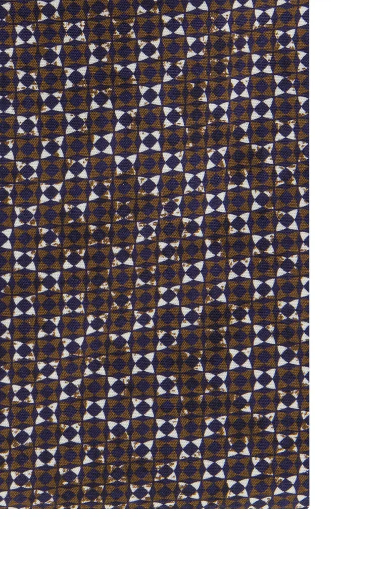 Overhemd Ledub modern fit bruin geprint katoen
