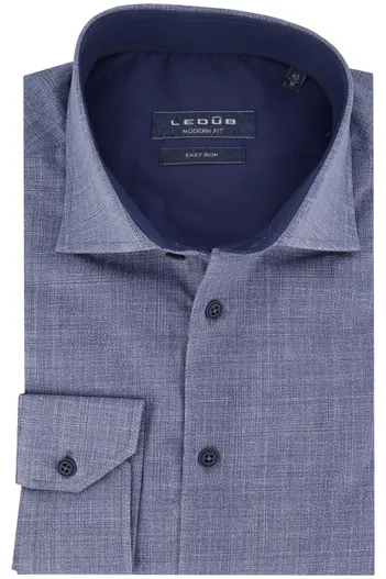 Ledub Ledub katoenen overhemd gemêleerd modern fit blauw