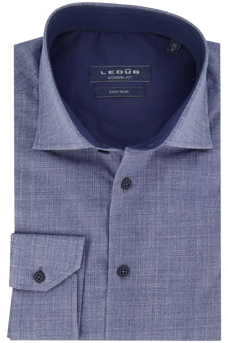Ledub katoenen overhemd gemêleerd modern fit blauw