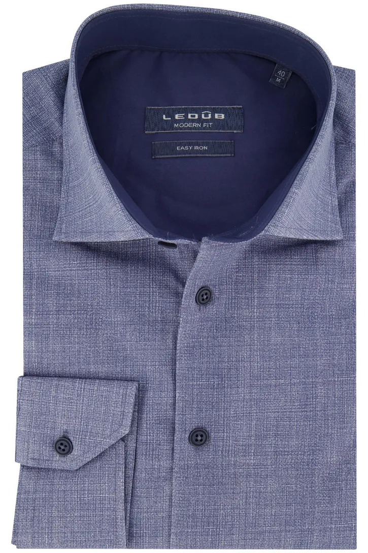 Modern fit Ledub overhemd blauw gemêleerd katoen