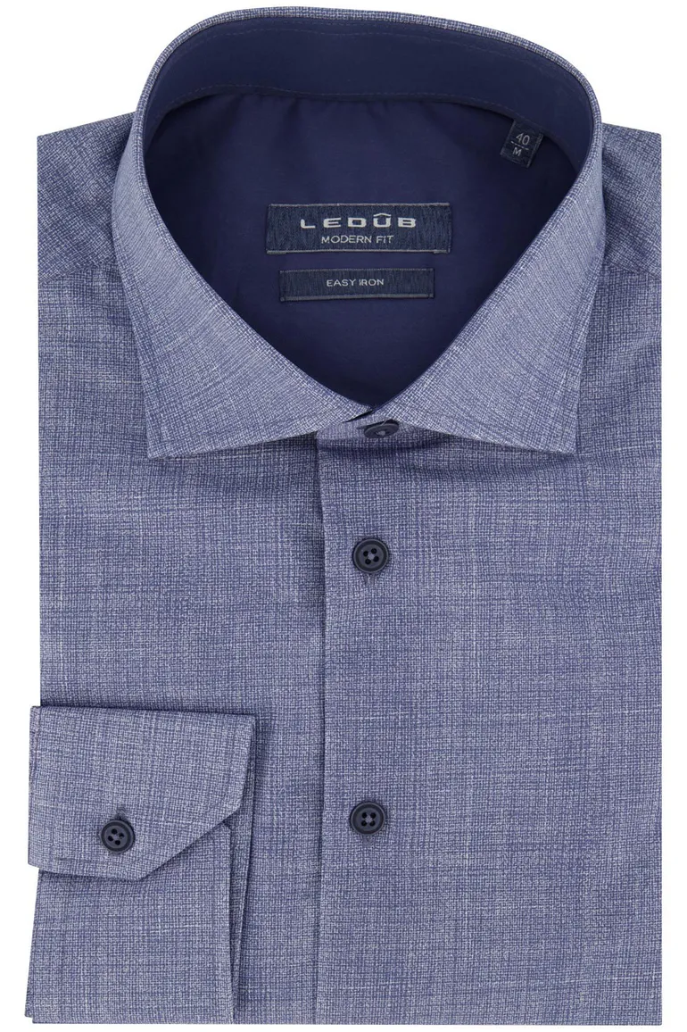 Ledub katoenen overhemd gemêleerd modern fit blauw