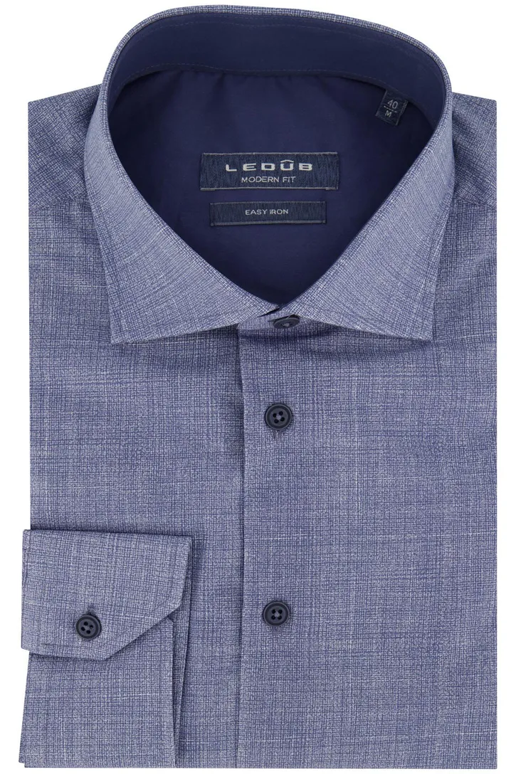 Modern fit Ledub overhemd blauw gemêleerd katoen