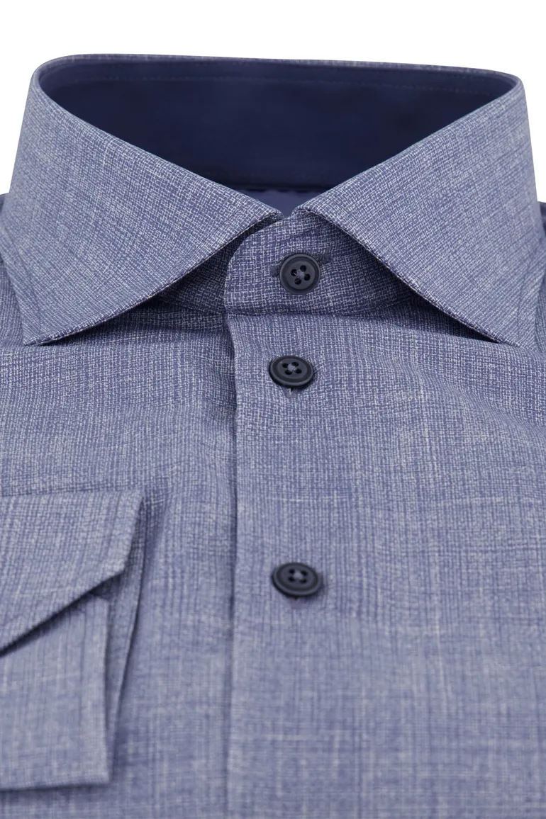 Ledub katoenen overhemd gemêleerd modern fit blauw