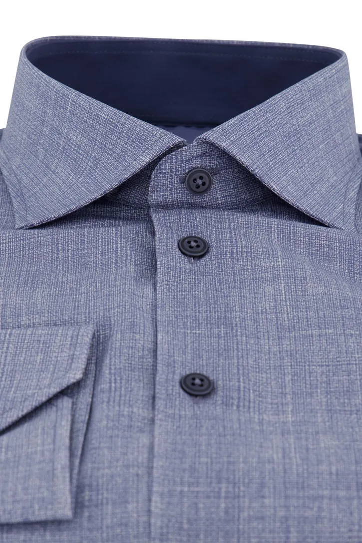 Modern fit Ledub overhemd blauw gemêleerd katoen
