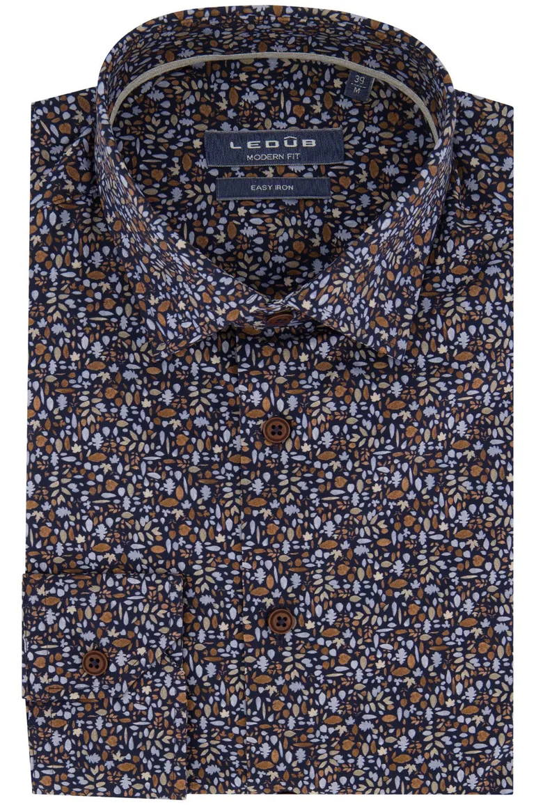 Ledub overhemd donkerblauw geprint easy iron